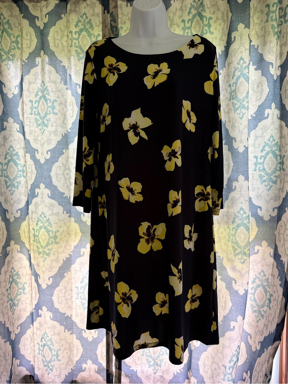 Tommy Hilfiger Navy Blue Yellow Floral For & Flare Dress Size 14